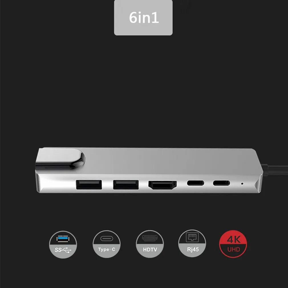 6 σε 1 USB-C Docking Station με Θύρες HDMI 4K, Ethernet, USB 3 & Type-C